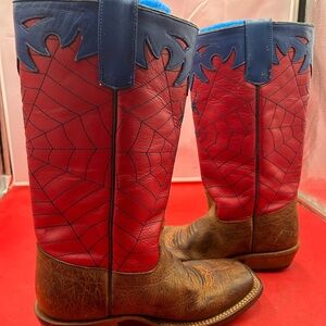 Olathe Boot Co. Kids Boots - Red and Brown with Blue Accents